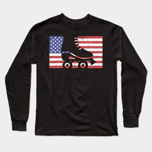 United States Flag & Roller Skating Long Sleeve T-Shirt